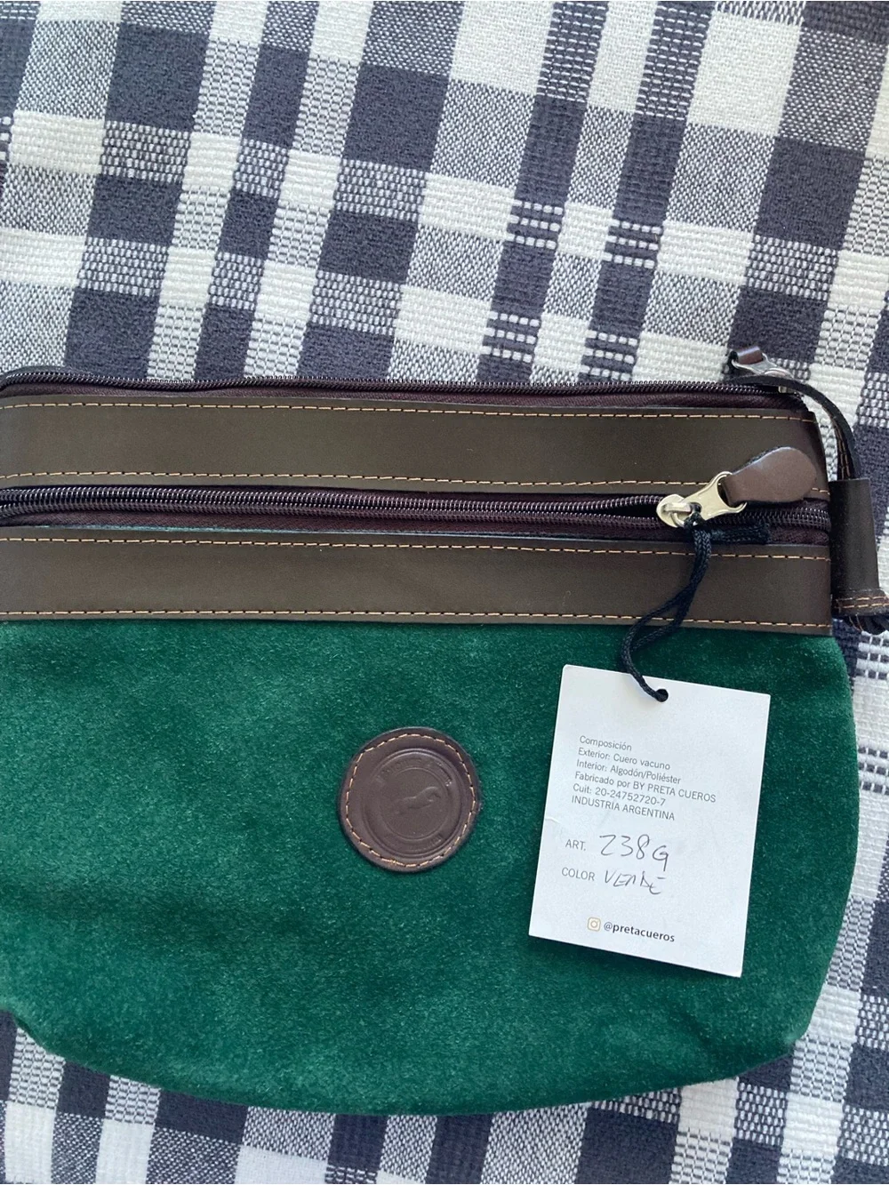 PRETA Genuine Suede & Leather Crossbody Bag Green Brown Made in Argentina NWT